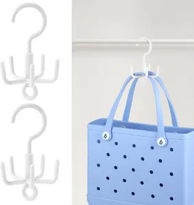 2-Pack Organizer Hooks for  Accessories, Multifunctional Stackable Storage ABS Hanger Hooks for X Large Medium  Bog Bag, Universal Rubber Tote Beach Bag Accessories, White