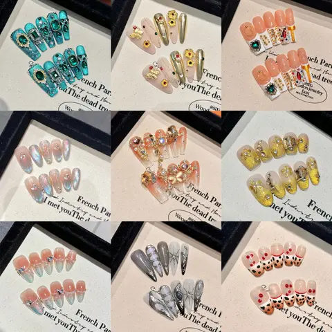 Acrylic Press on Nails, Handmade Craft 10PCS Reusable Nail Art Decoration Accessory for Women, Event-Ready Fast Home Manis Solution