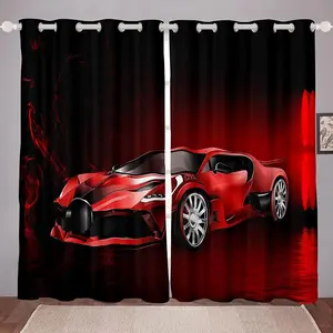 Feelyou Red Race Car Print Grommet Curtains - Velvet Fabric Multi-Size Extreme Sports Themed Drapes, Privacy Grommet Curtains for Boys' Room Decor, Dark-Colored Curtains, Multi Panel Curtains