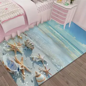 Summer Ocean Vibes Soft Beach Starfish Shell High-Style Home Foot Mat, Decorative Floor Mat, Coastal Theme, Durable & Stylish Design