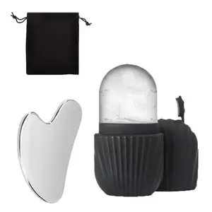 Reusable Ice Roller Mold + Stainless Steel Gua Sha Board Set, Beauty Roller, Facial Beauty Instrument, Glow Skin & Defined Jawline, Includes Storage Bag, Facial Care Kit