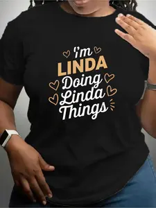 Funny "I'm Linda Doing Linda Things" Graphic T-Shirt - Unisex Casual Short Sleeve Round Neck Tee Suitable for and Wo, Black with Lettering, Lightweight Summer and Casual Attire, Funny Quote Top for S