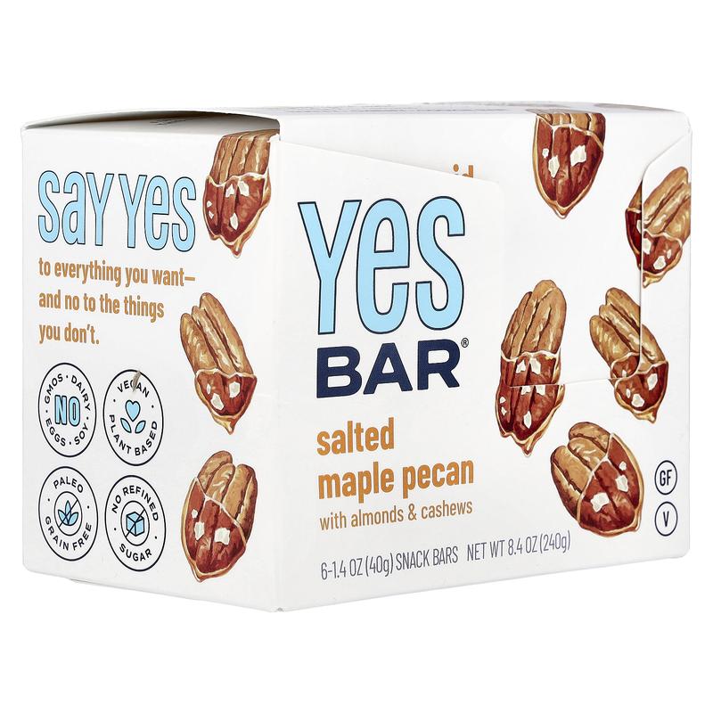 Yes Bar Snack Bars, Salted Maple Pecan, 6 Bars, 1.4 oz (40 g) Each
