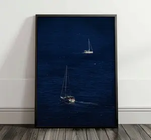 Old Money Aesthetic Print, Old Money Boat Poster, Blue Ocean Wall Art, Coastal Photography, Luxury Yacht in Water