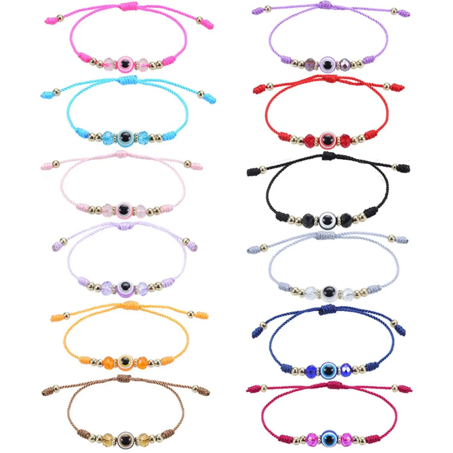 Evil Eye Beaded Bracelet - Dainty Crystal Beaded Cord, Adjustable Braided Unisex Sports Wristband, Friendship Bracelet for Sports & Outdoor Use, Beaded Bracelet Set, Dainty Crystal Bracelet