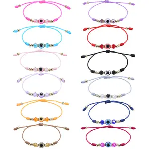 Evil Eye Beaded Bracelet - Dainty Crystal Beaded Cord, Adjustable Braided Unisex Sports Wristband, Friendship Bracelet for Sports & Outdoor Use, Beaded Bracelet Set, Dainty Crystal Bracelet