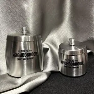 NEIGHBORHOOD Brushed Stainless Steel Sealed Ashtray with Lid, 2 Sizes Windproof Odor-Proof Cigarette Ash Holder