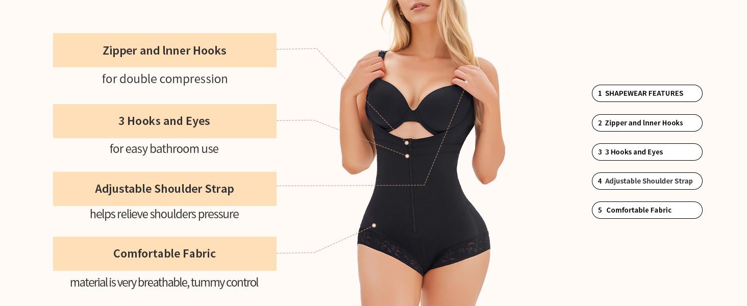 Women's Fajas Colombianas Shapewear Shapewear for Women  Postpartum Tummy Control Bodysuit Full Body Shaper for Women Body Butt Lifter Panties  Zipper Straps Thong Bodysuit