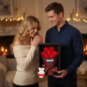 artificial flowers 7 roses soap bouquet gift box teddy bear flower creative Valentine's Day gift