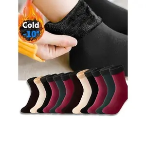 Women's Thick Fleece Lined Mid-Calf Socks, 4 Pairs Winter Warm Floor Snow Sports Outdoor Anti-Cold Socks, Fall & Winter Essentials