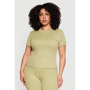 Plus Size Ribbed Knit Short Sleeve Top