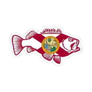 Florida Bass Fish FL State Flag Vinyl Sticker - Fishing Waterproof Decal for Cooler, Car, Truck, Vehicle Window 75K
