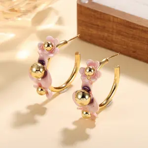 A pair of pink floral 18k gold-plated earrings - High-quality jewelry - Upgraded sweet earrings - Ideal for everyday wear - Wedding season accessories - Perfect gift for best friends or classmates