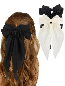 2024 Summer Women's Elegant Trendy Tiered Layered Bowknot Decorated Hair Clips, Simple Style Plain Color Large Size French Hair Clips, Fashionable Hair Accessories For Party & Daily Use, Barrettes Hair Clips