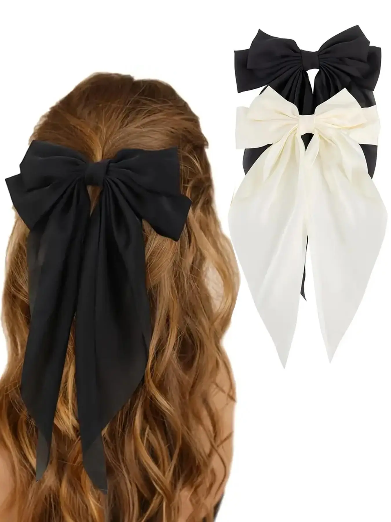 2024 Summer Women's Elegant Trendy Tiered Layered Bowknot Decorated Hair Clips, Simple Style Plain Color Large Size French Hair Clips, Fashionable Hai