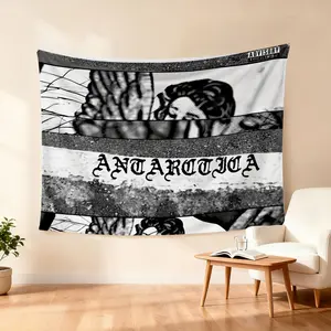 Black Accents English Modern Abstract Antarctic-Themed Print Tapestry, Home Decor Artwork Tapestry for Bedroom Wall Decor, Artwork Tapestries