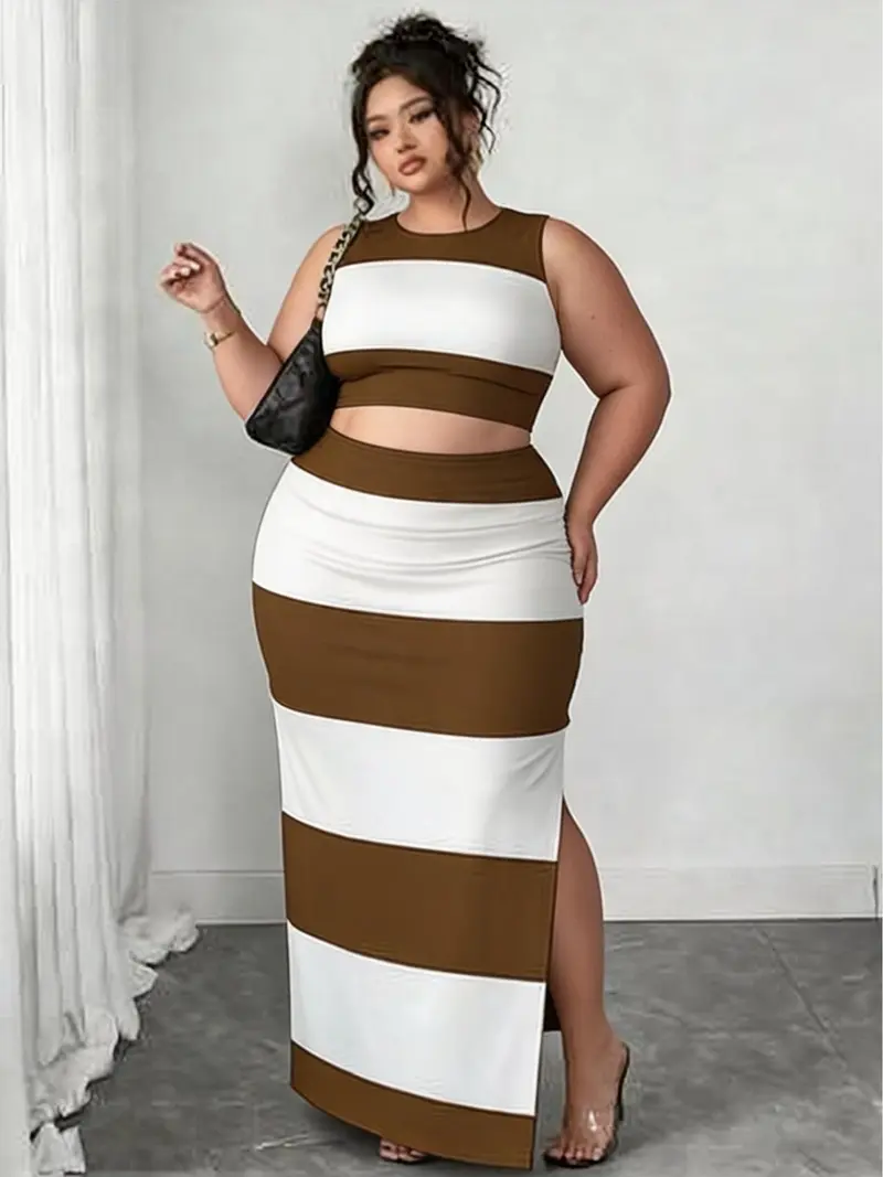 plus size 2 piece bodycon dress Celure Plus Size Halter Neck Fitted Top + Floral Print Long Skirt 2 Piece Set Curvy Women Dresses Blue Floral Bodycon Dress