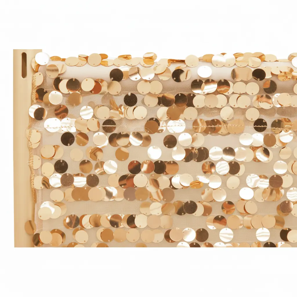 Payette Sequin Curtain Panel 15ft | Single Rod Pocket | 52 Inches Wide | Silver, Champagne & Gold