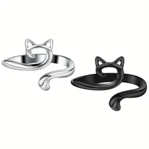Crochet Ring for Finger Yarn Guide, 2 Count Adjustable Cat Design Knitting Loop Crochet Ring with Box, Knitting Accessory
