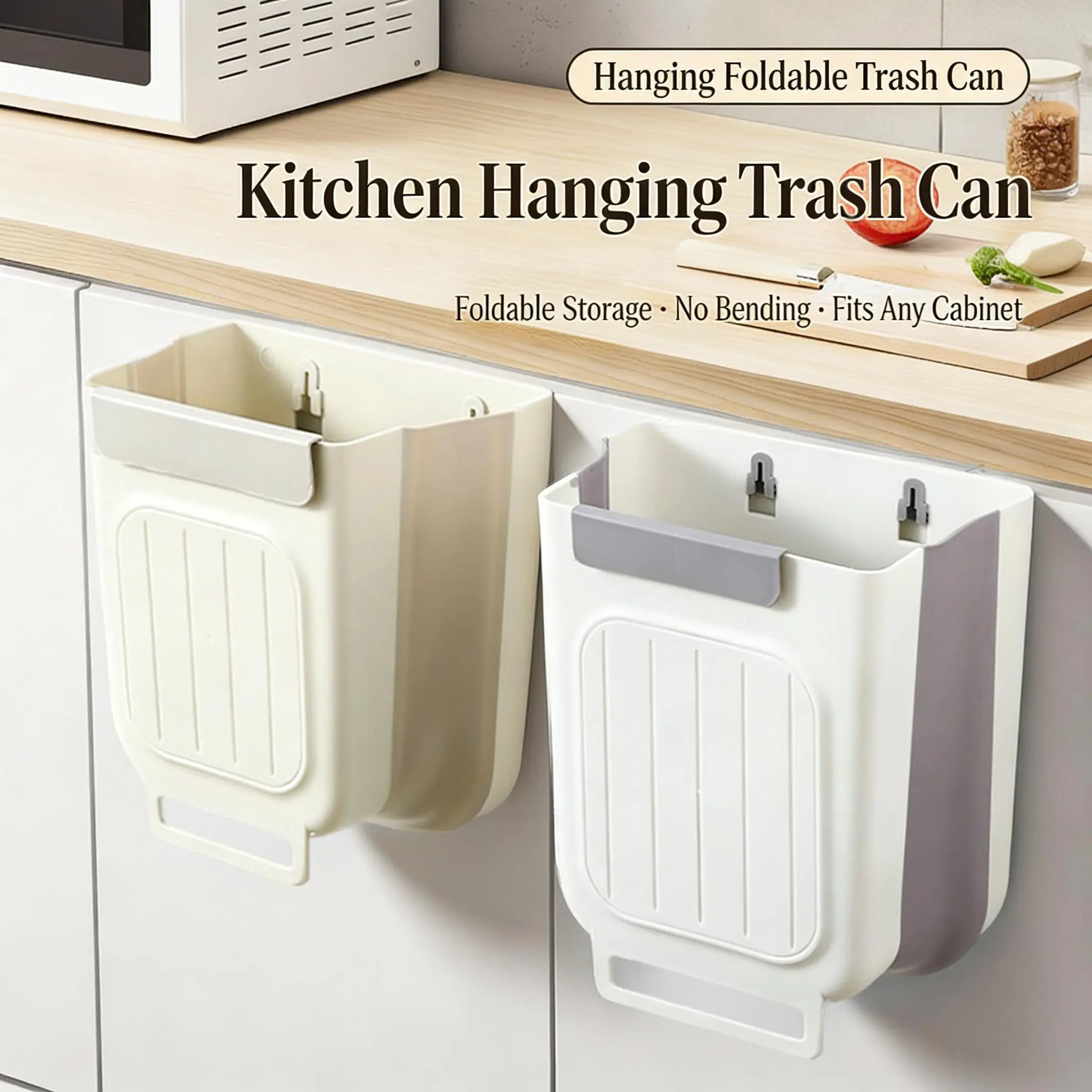 Wall Mounted Foldable Kitchen Trash Can, Hanging Garbage Bin for Cabinet Door, Bathroom Waste Bin