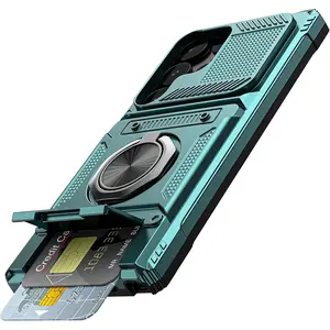 Heavy-duty shockproof phone case Cover with metal stand and card slot, suitable for Samsung Galaxy S25 Ultra, S24 Ultra, S23 Ultra, S24FE, S23 Plus, A16, A15, A14, A25, A26, A35, A36, A55, A56 5G Protection