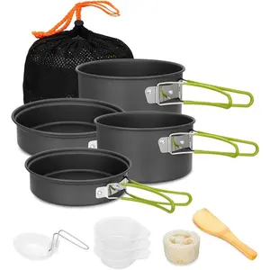 Camping Cookware Set Camping Gear Campfire Utensils Non-Stick Cooking Equipment Lightweight Stackable Pot Pan Bowls with Storage Bag for Outdoor Hiking