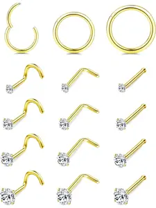 15Pcs 20G 18G Nose Rings Studs 316L Steel Gold Nose Rings Nose Piercing Jewelry for Women Men Hypoallergenic Hinged Seamless Clicker Segment Nose Rings Hoops 6mm 8mm 10mm Helix Cartilage Tragus Conch Hoop Earrings 1.5mm-3mm Clear CZ