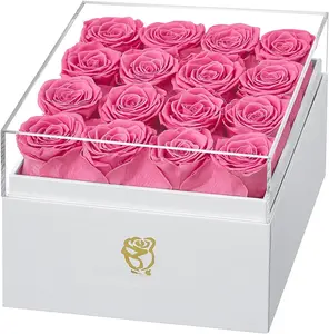 Forever  Preserved Roses Real Roses That Last Over a Year Rose Box Gifts for Her Mothers Day Valentines Day Christmas (Square White Box, 16  Roses)
