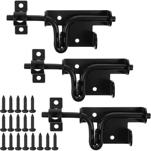 3-Pack Heavy Duty Slide Bolt Gate Latches with Padlock Hole - Rustproof Iron Sliding Locks for Wooden Fence, Shed Door, Barn & Outdoor Gates (Black, 6.4" x 2.3")