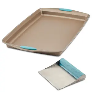 Cucina Nonstick Bakeware 11x17 Inch Crispy Sheet Pan & Teal Bench Scrape Set for Oven Baking and Pastry Making