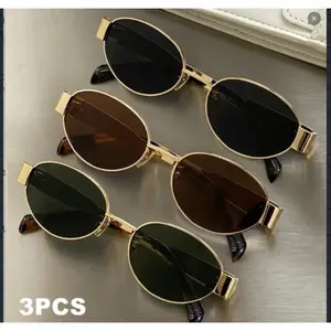 Women's Fashion Oval Metal Frame Sunglasses 3-Pack Beach Daily Stylish Shades
