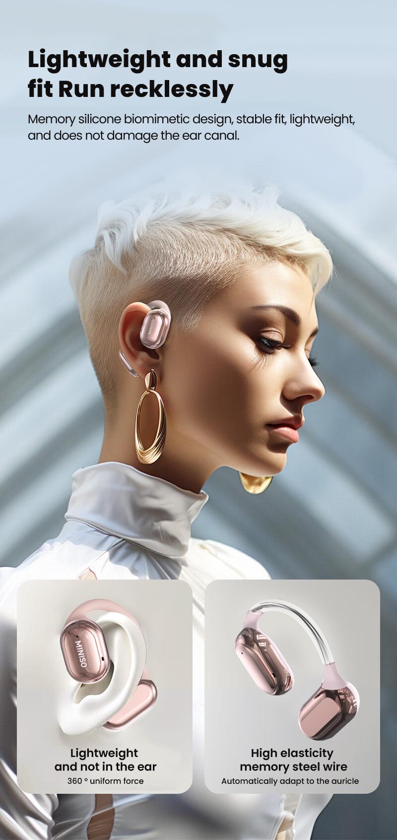 MINISO OWS True Wireless Bluetooth Headphones X39, Open Ear Earphones with MIC Earbuds with Charging Case, HiFi Sound for Sport Headsets,Free Lanyard
