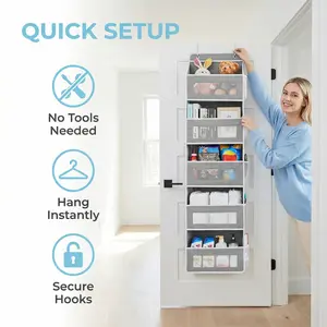 Over the Door Hanging Bag for Bathroom & Bedroom, Damage-Free No Drill Organizer, Strong 44lb Load Bearing Storage with 5 Large Pockets,ersatile Hanging Shelf for Bedroom, Bathroom & Living Room, Space Saving Solution.