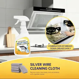 Duty Kitchen Grease RemoverSpray 500ML, Including Spray Bottle & 5pcs Cleaning Cloth，Powerful Degreasing Agent forStubborn Oil, Effective Range Hood Cleaner, OilStain Cleaner, Greasy Cleaning