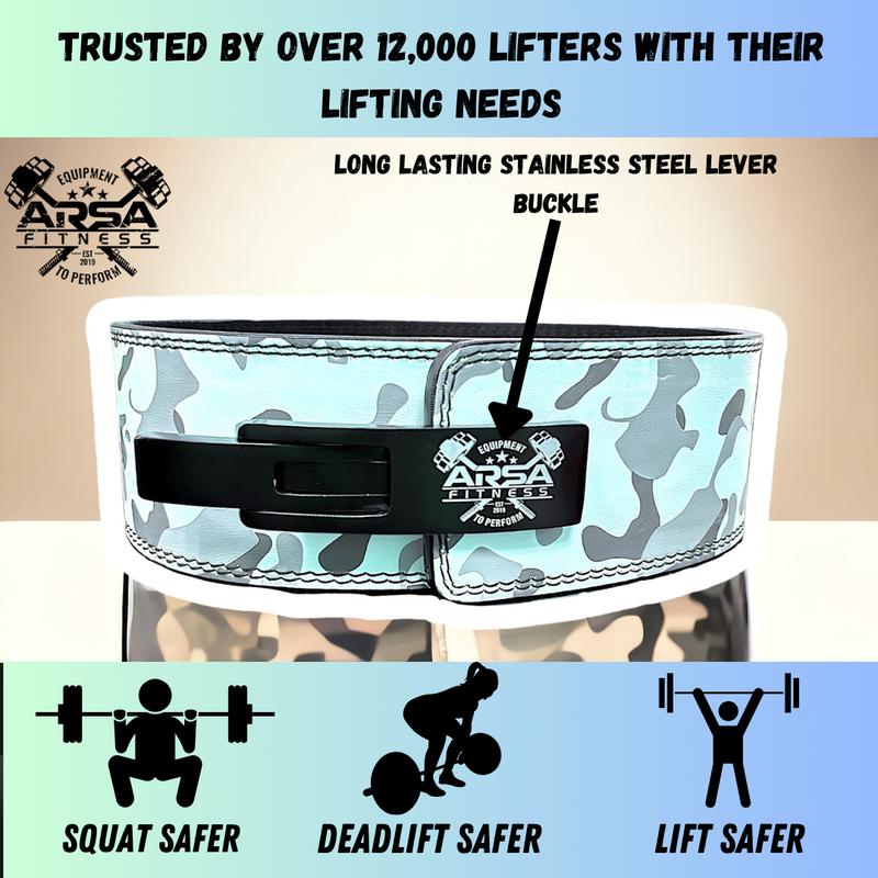 Arsa Fitness 10MM Weightlifting Lever Belt White Camo Design