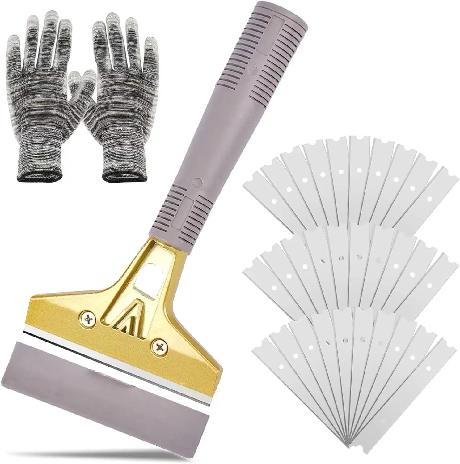 Razor  Scraper, 4 In Floor Scraper Tool with 30 count Extra Metal ,  Scraper Ideal for Cleaning Stove Top, Windows, Glass, Tiles, Wall, Labels