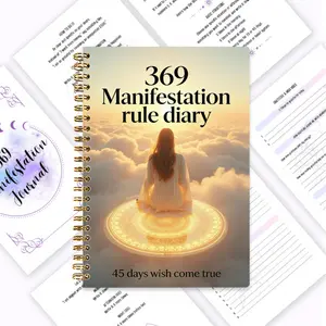 369 Manifestation Planner, combining Numerology and the Law of Attraction. Features daily writing practice 3/6/9 times a day and a 45-day wish fulfillment program. Designed in portable A5 spiral binding with 100 high-definition inner pages, including grat