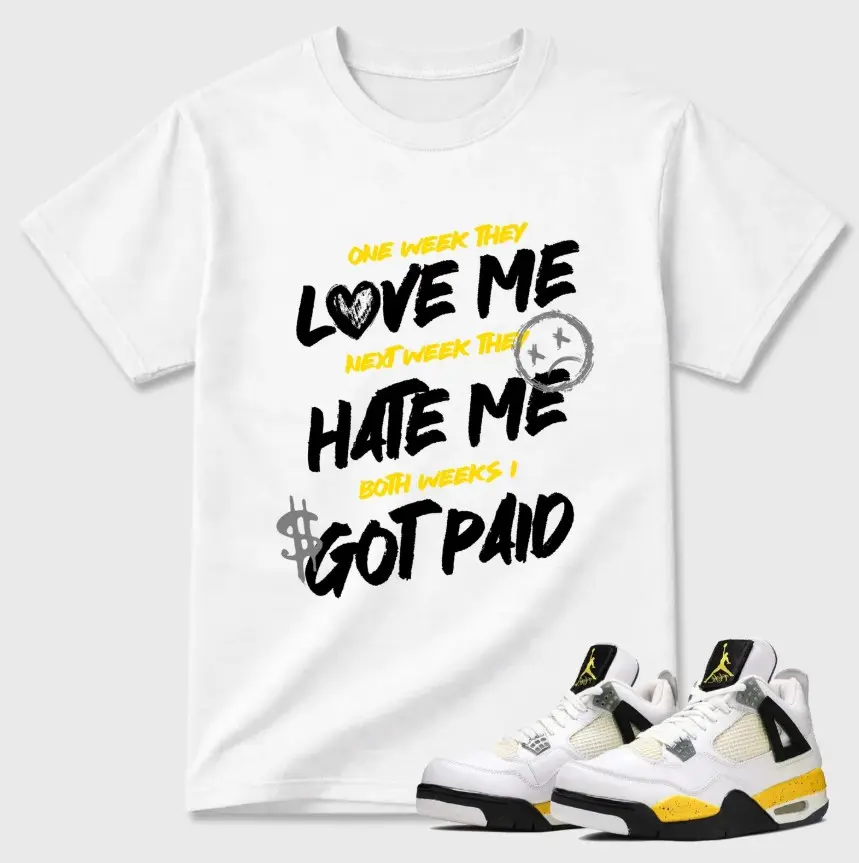 Shirt to Match 4 Tour Yellow White Sneakers, Yellow White Shirt, Soft Cotton Graphic Tee, Unisex Sneaker Matching Gift