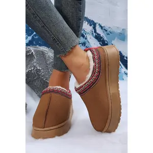 Chestnut Suede Contrast Print Plush Lined Snow Boots