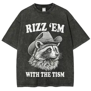 Rizz Em & The Tism Fun Raccoon Meme T-Shirt |   Unisex Hip Hop Print Print, Crew Neck, All-Season Casual T-Shirt, Slightly Stretch, Knit Fabric, Appliqué Details - Soft Fabric, Perfect for Music Lovers