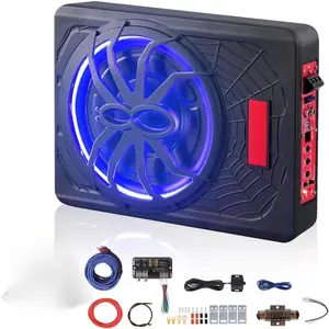 Upgraded 10 Inch 1200W Slim Car Subwoofer with Amp & Blue LED Lights Enhanced Bass Superior Heat Dissipation for Truck SUV Family Gatherings