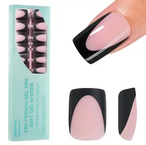 150Pcs Deep French Gel Nail Tips Pink, Vansiho Black Short Square French Tips Press on Nails, Square Soft Gel Nails for Nail Art DIY 15 Sizes