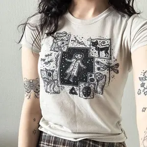 90s Coraline Tee, Dreaming Baby Tee Light, 2000s Gothic Clothes, Y2K Women Street Style Print Tee, Y2k Style, Cheap Tee, 2000s Tops, Summer Outfit, Downtown Girl Baby Tee, Gift For Her, Outfits