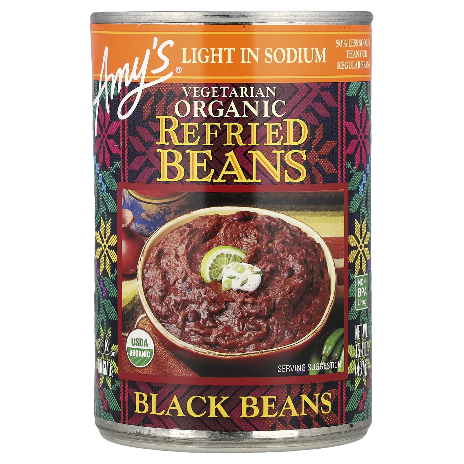 Amy's Organic Vegetarian Refried Beans, Black Beans, Light in Sodium, 15.4 oz (437 g)