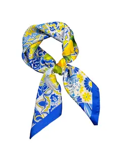 Women's Satin Hairband & Scarf Set, Soft Silk-Like Lemon Pattern Design, Fashionable Headwear & Versatile Neck Wrap, All Seasons Use