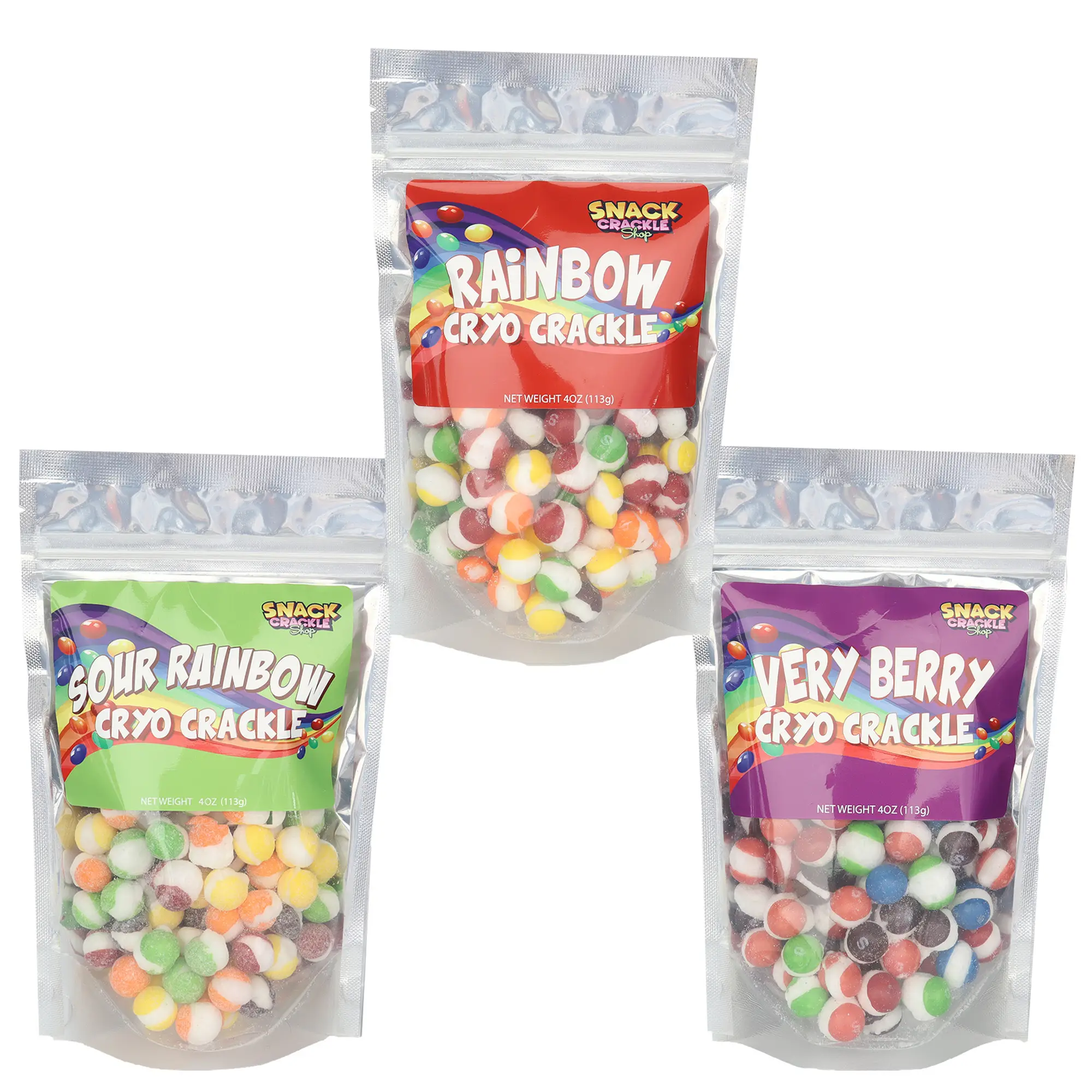 Freeze Dried Rainbow Candy, Sampler Pack, Original, Sour, Berry-Perfect Snack Bonbon Fruit Sweet Bite Candies
