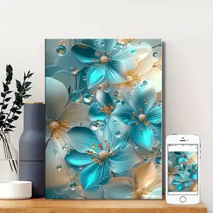 Turquoise Blue & Gold Tones Canvas Print for Elegant Home Decor Living Room Bathroom Bedroom Artistic Gift Easy to Hang Wall Art Ornaments