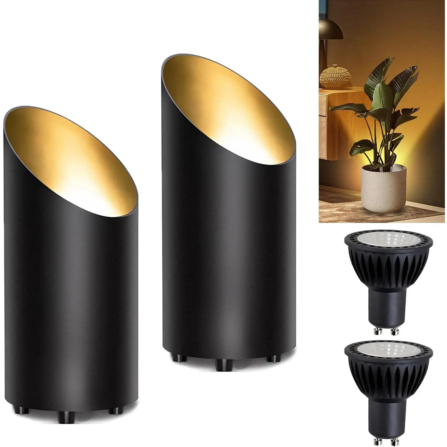 Spot Lights Indoor Uplights 8W Floor Can Uplighting Indoor with 3000K GU10 Bulb Desktop Corner Accent Lighting for Home  Picture Living Room with 5.9 FT Plug Cord and Foot (2Pack)