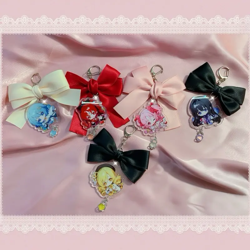 Puella Magi Madoka Magica Sayaka Miki Kyoko Sakura Mami Tomoe Homura Madoka Anime Manga Kawaii Githuc Lolita EGL Keychain Purse Bag Charm with Bow and Unique Design