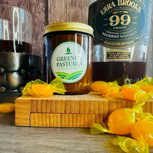 Greener Pastures Candle Co. Butterscotch & Bourbon 8oz Homemade Non-Toxic Soy Candle with Rich Whiskey Scent